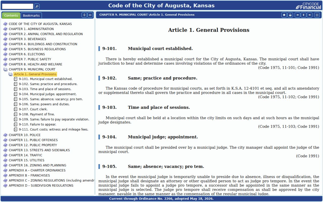 Augusta city code provisions for Municipal Court