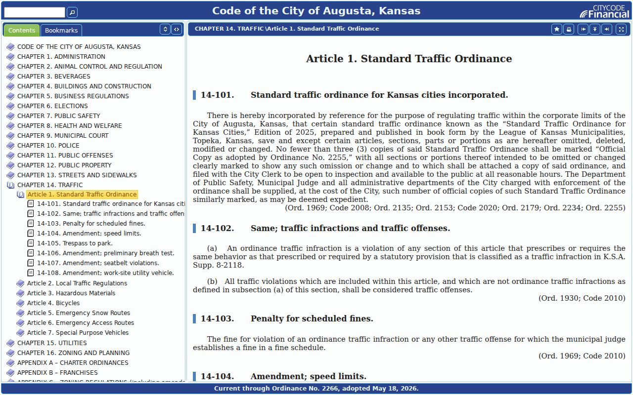 Augusta Standard Traffic Ordinance code page
