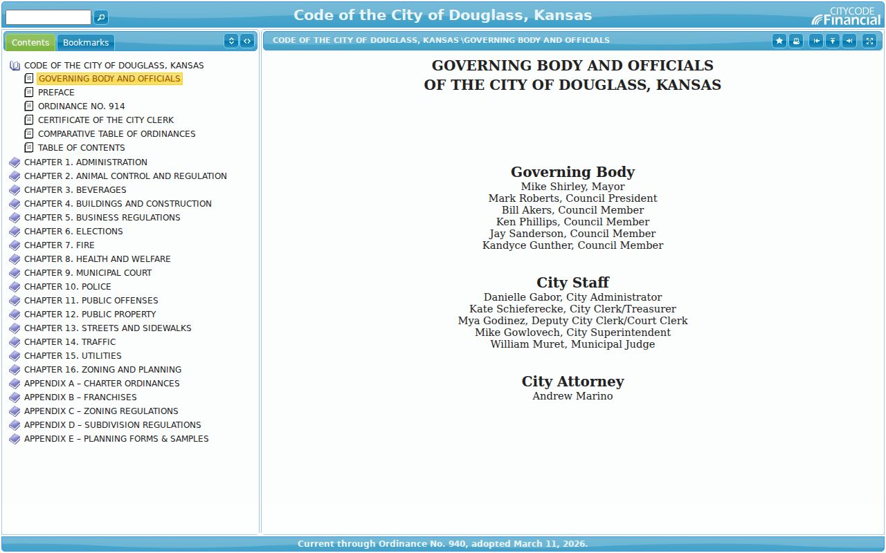 Douglass governing officials page listing municipal court officials
