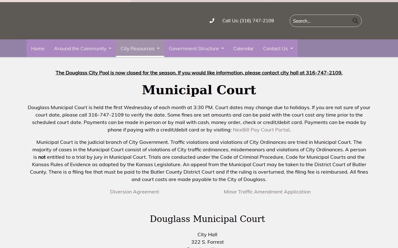 Douglass Municipal Court schedule and clerk information