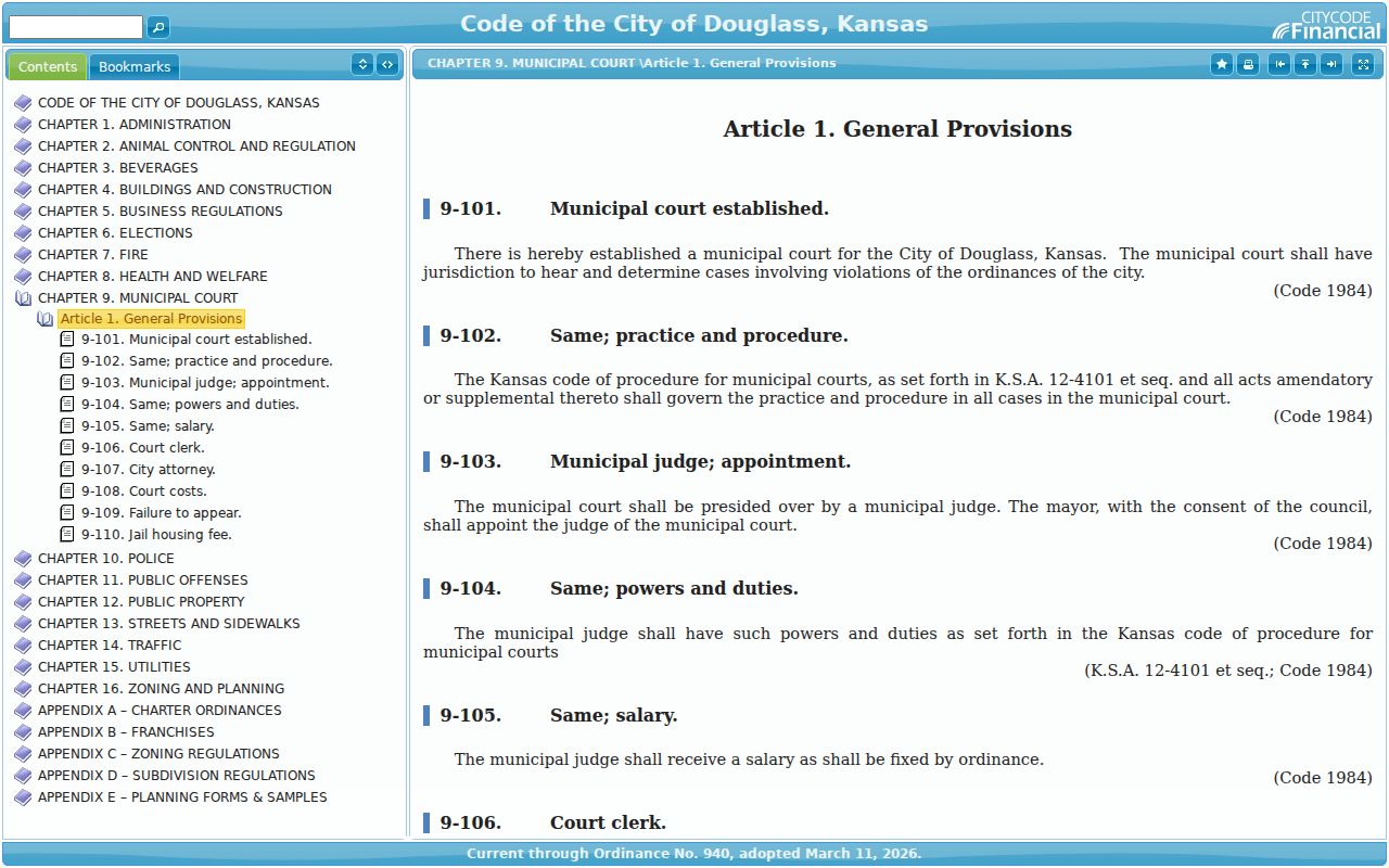 Douglass municipal court code with current court provisions