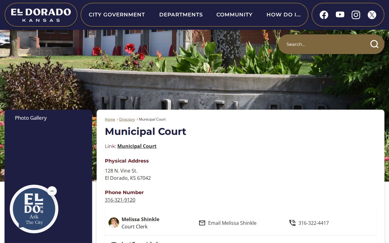 El Dorado Municipal Court clerk directory and contact listing