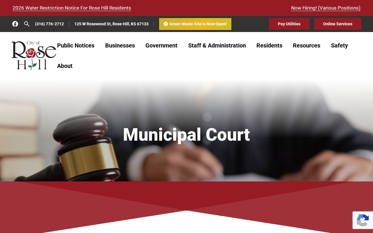 Current Rose Hill Municipal Court procedures and dates page